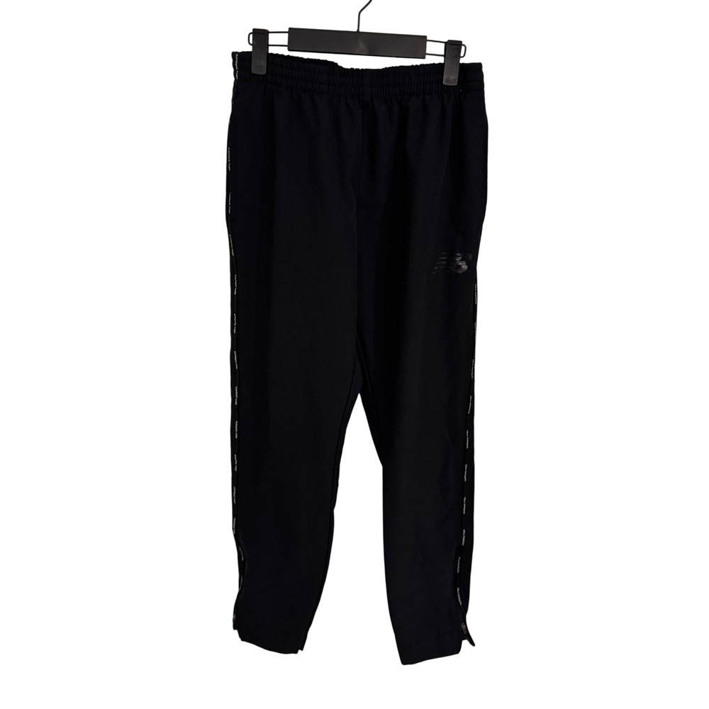 New Balance Mens Black Track Pants Joggers Zipper Ankle Reflective Logo Size M